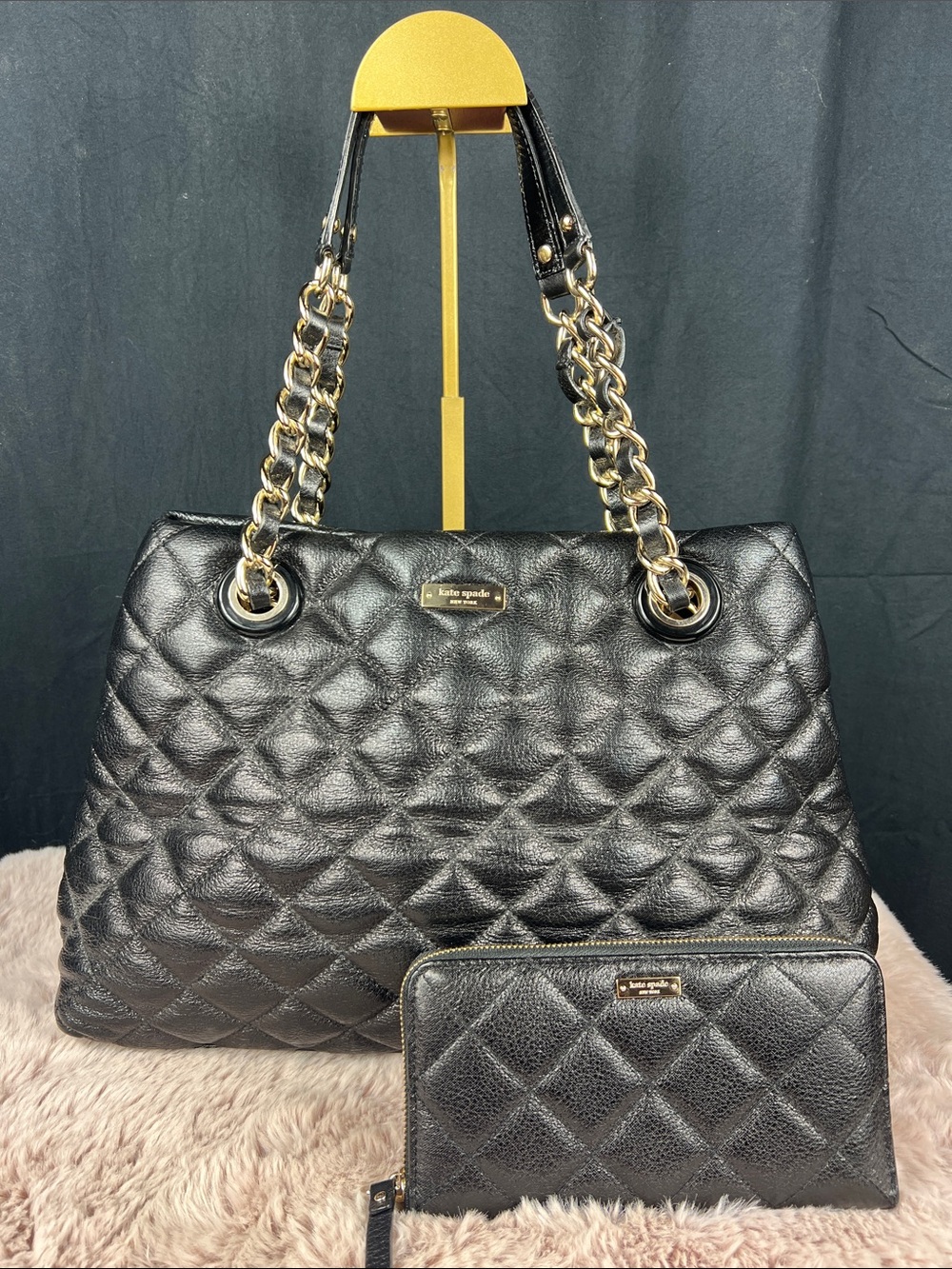 Kate Spade Gold Coast Maryanne Quilted Leather Tote & Wallet Set with COA